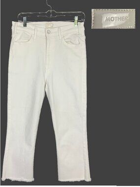 Mother The Hustler Ankle Fray White Jeans High-Rise Stretch Sz 30